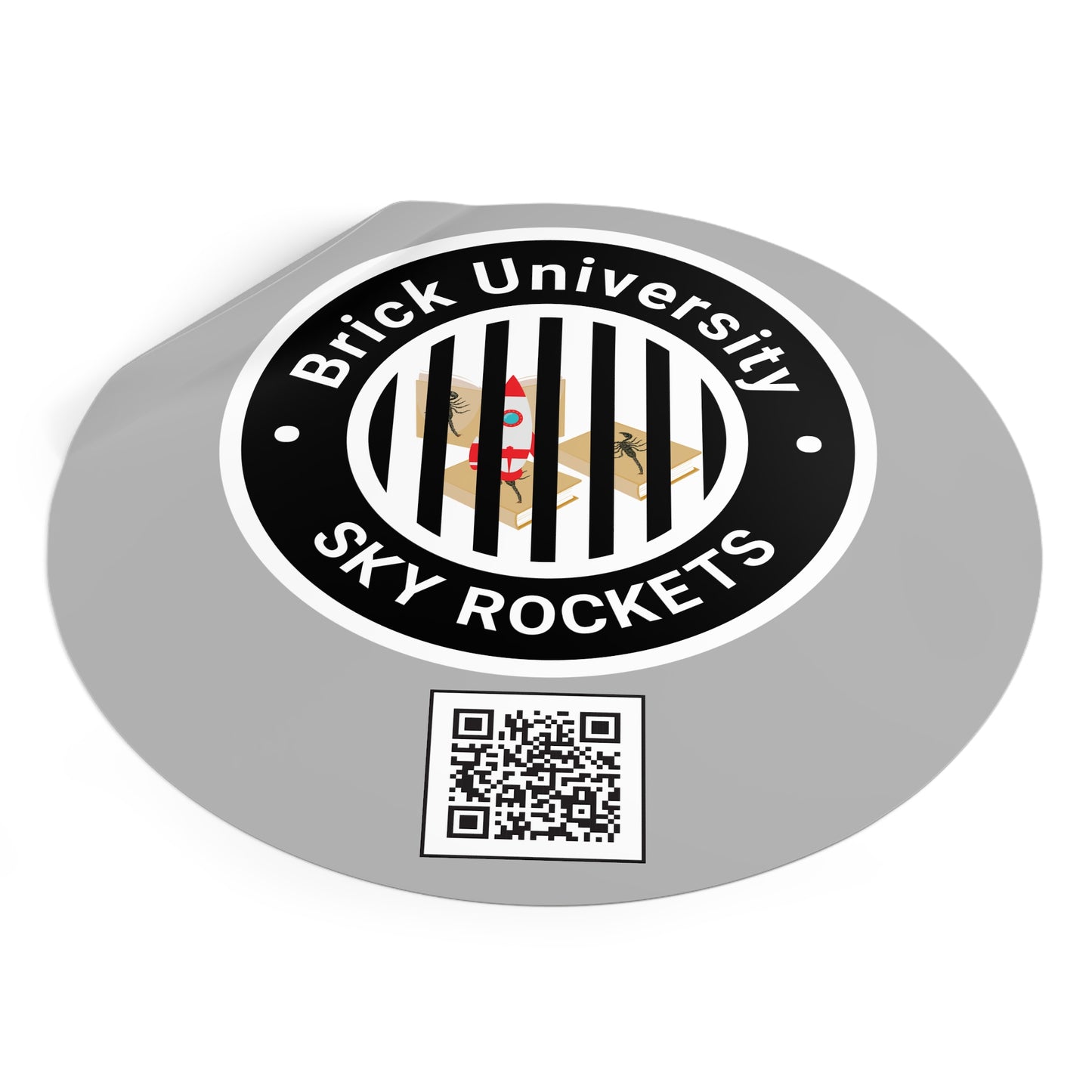Brick University (Black Design Behind Bars) Round Vinyl Stickers