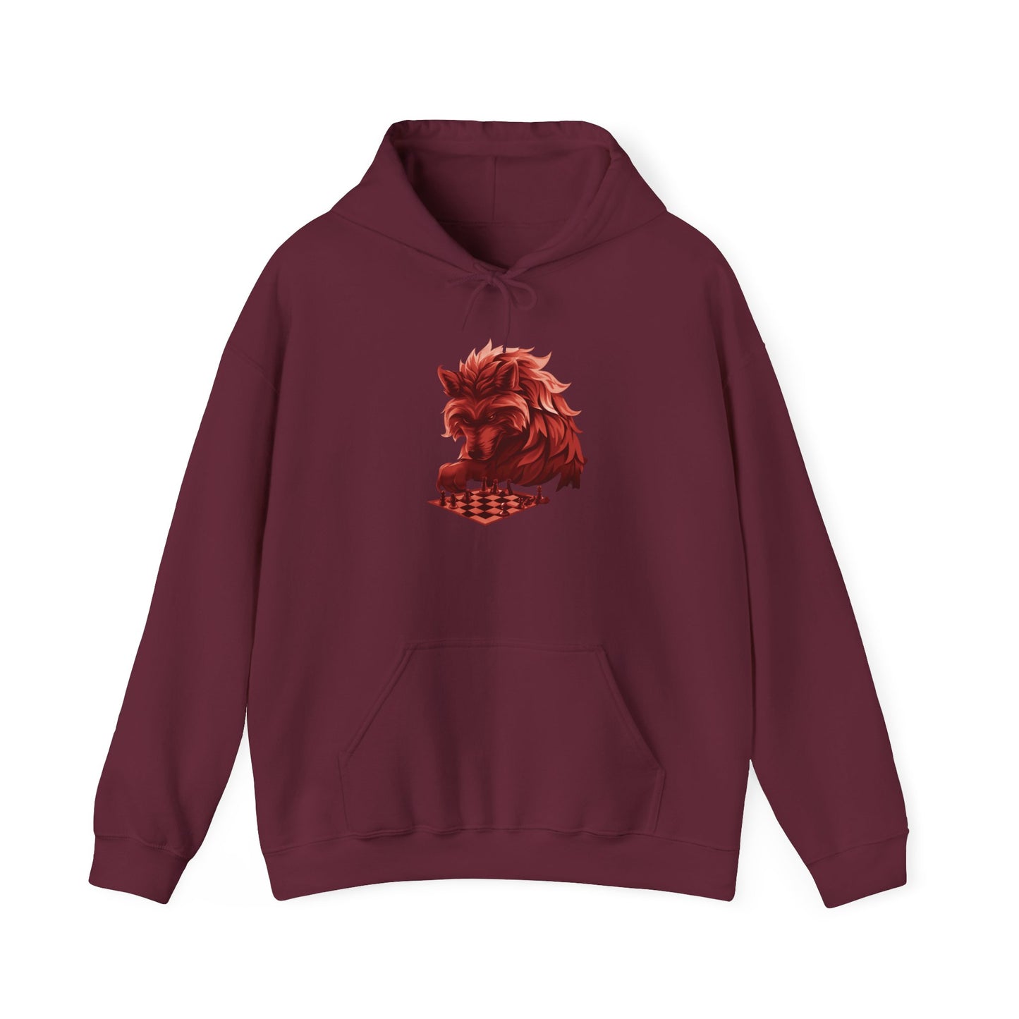 Wolf Playing Chess (Red Team) - Unisex Heavy Blend™ Hooded Sweatshirt
