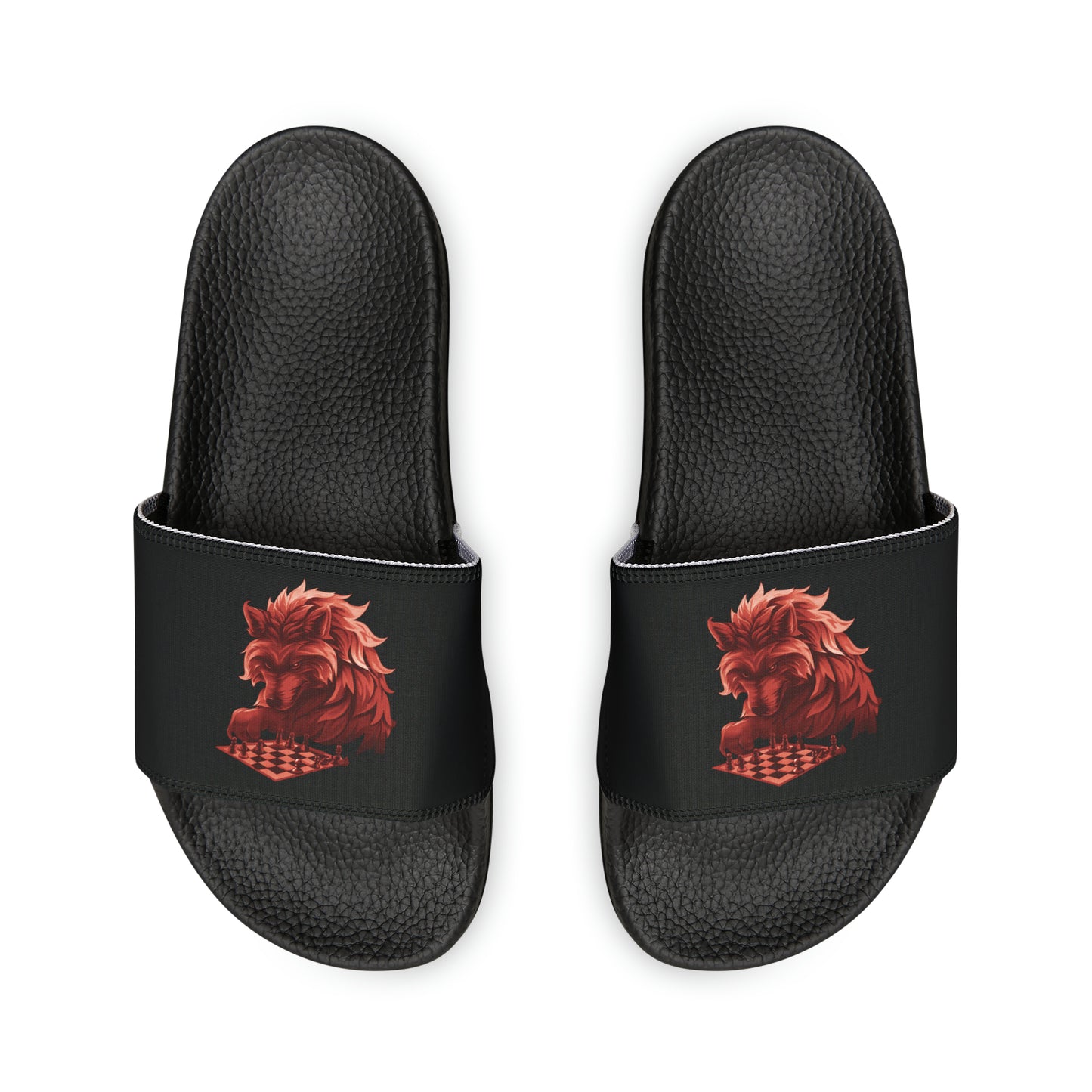 Wolf Playing Chess (Red Team) - Women's Slide Sandals