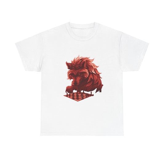 Wolf Playing Chess (Red Team) - Unisex Heavy Cotton Tee