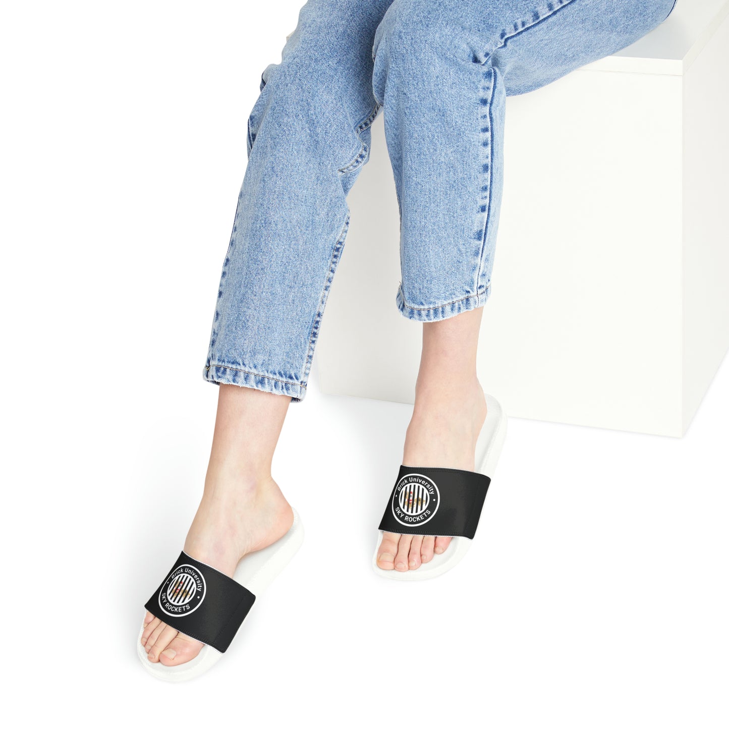 Brick University (Black Design Behind Bars) - Women's Slide Sandals