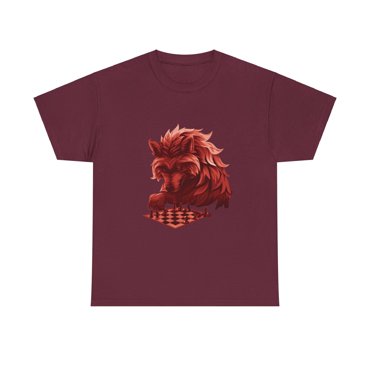 Wolf Playing Chess (Red Team) - Unisex Heavy Cotton Tee