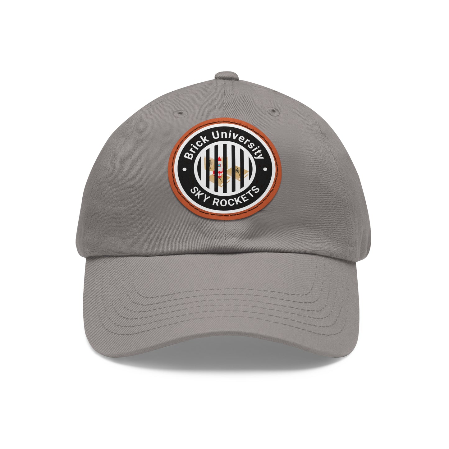 Brick University (Black Design Behind Bars) - Hat with Leather Patch (Round)