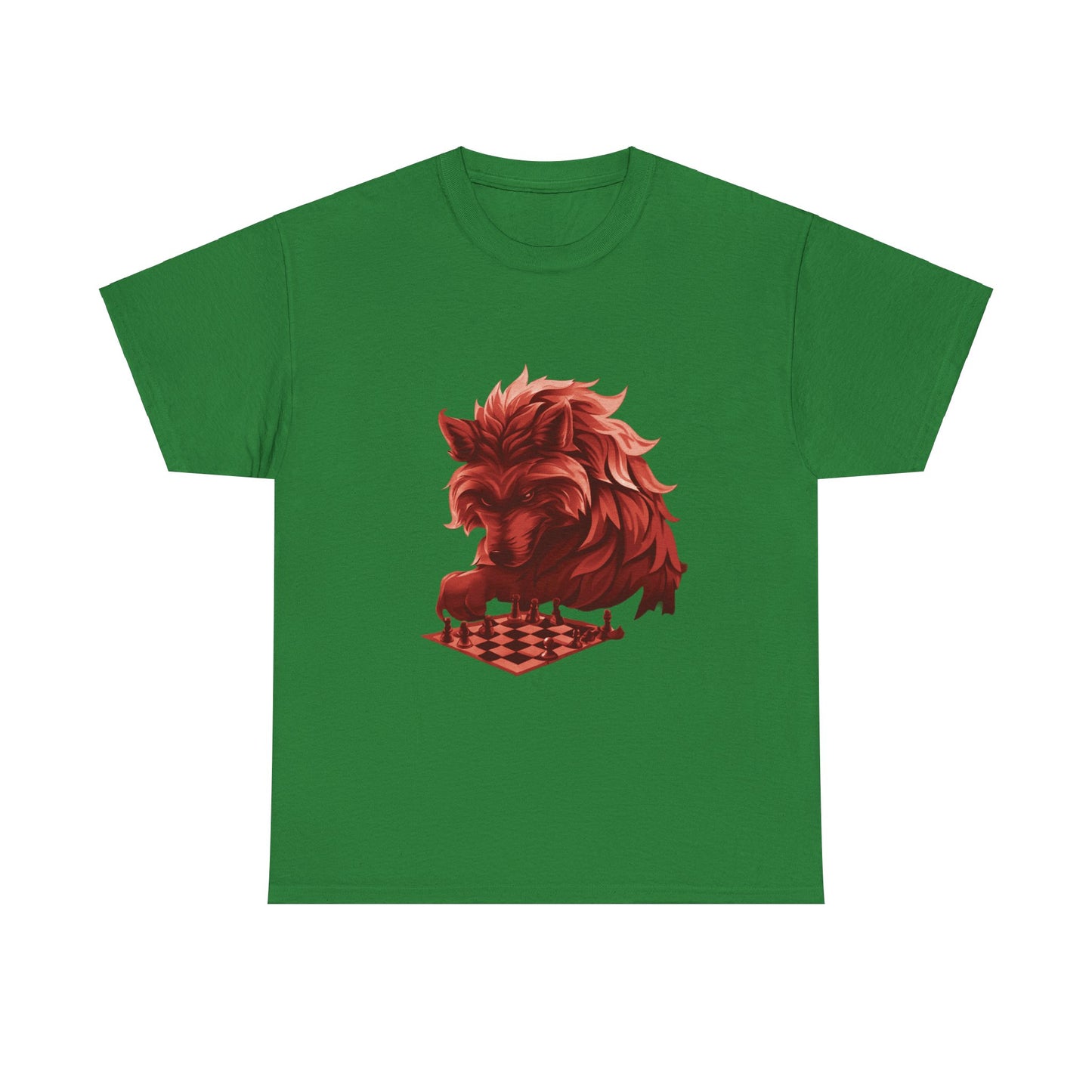 Wolf Playing Chess (Red Team) - Unisex Heavy Cotton Tee