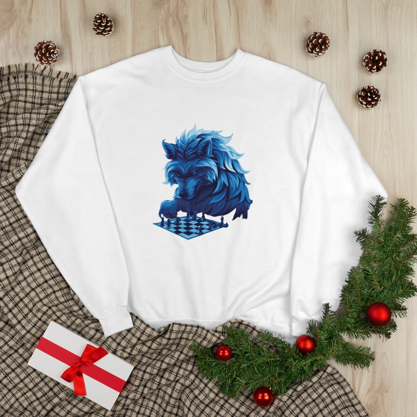 Wolf Playing Chess (Blue Team) - Unisex EcoSmart® Crewneck Sweatshirt