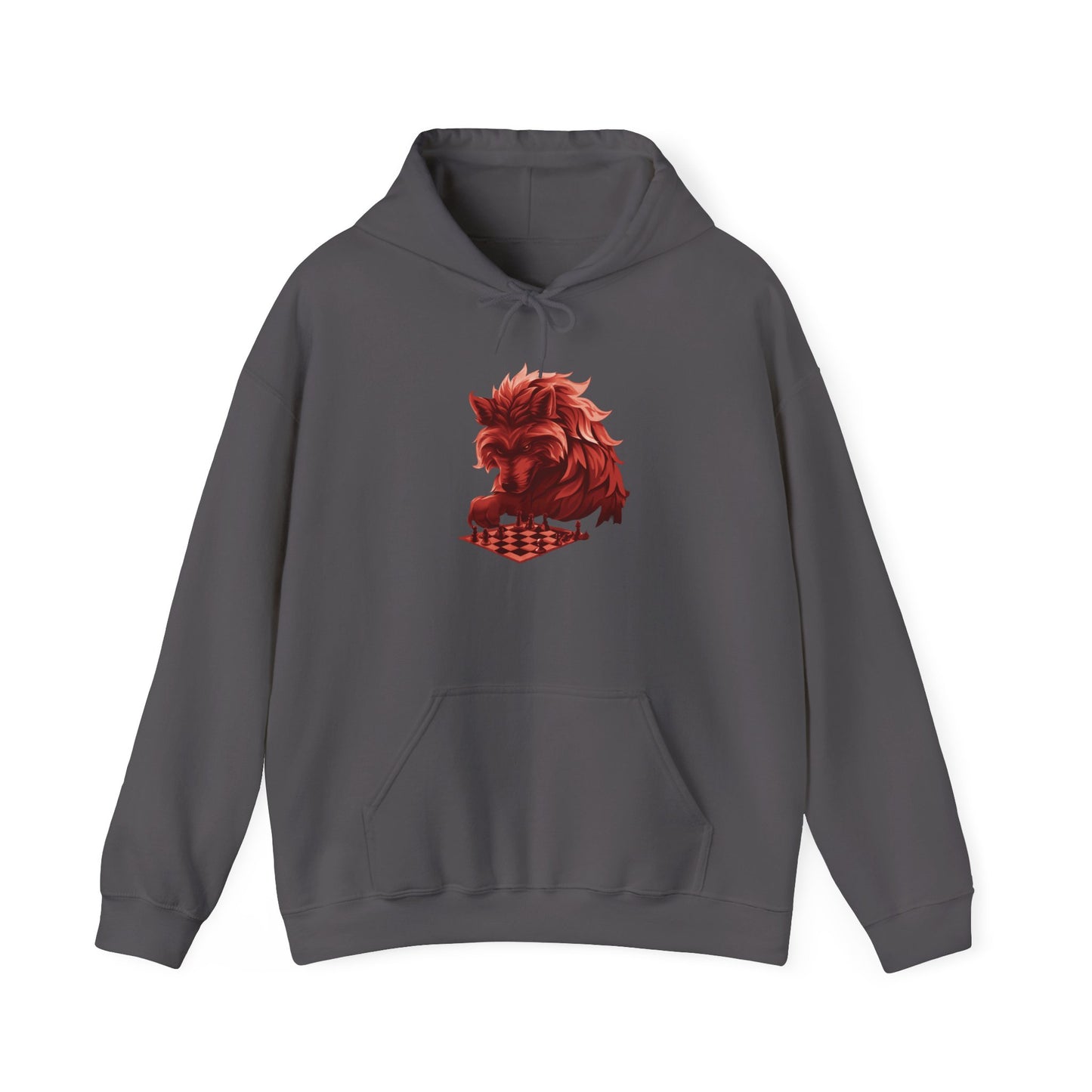 Wolf Playing Chess (Red Team) - Unisex Heavy Blend™ Hooded Sweatshirt