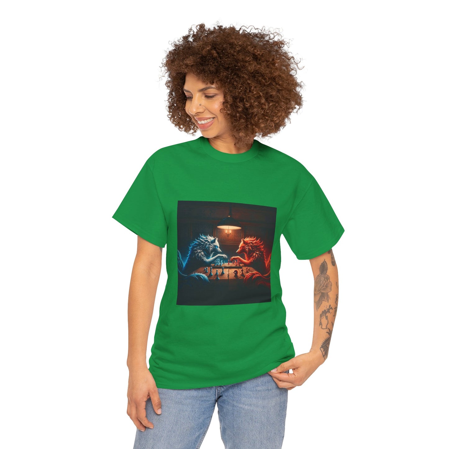 Wolves Playing Chess - Unisex Heavy Cotton Tee