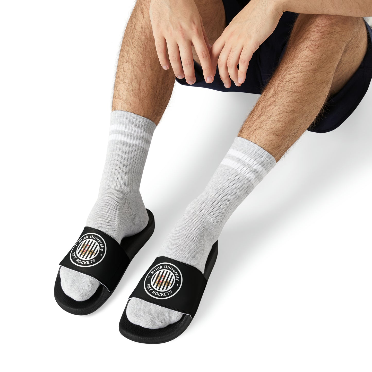 Brick University (Black Design Behind Bars) - Men's Slide Sandals