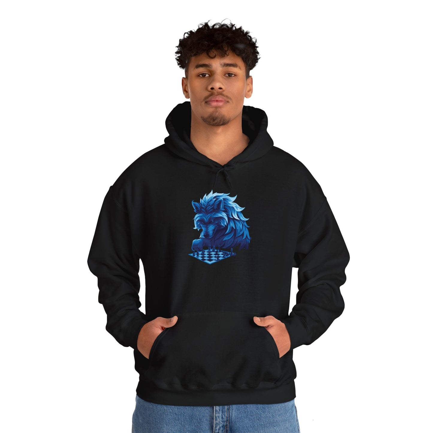 Wolf Playing Chess (Blue Team) - Unisex Heavy Blend™ Hooded Sweatshirt