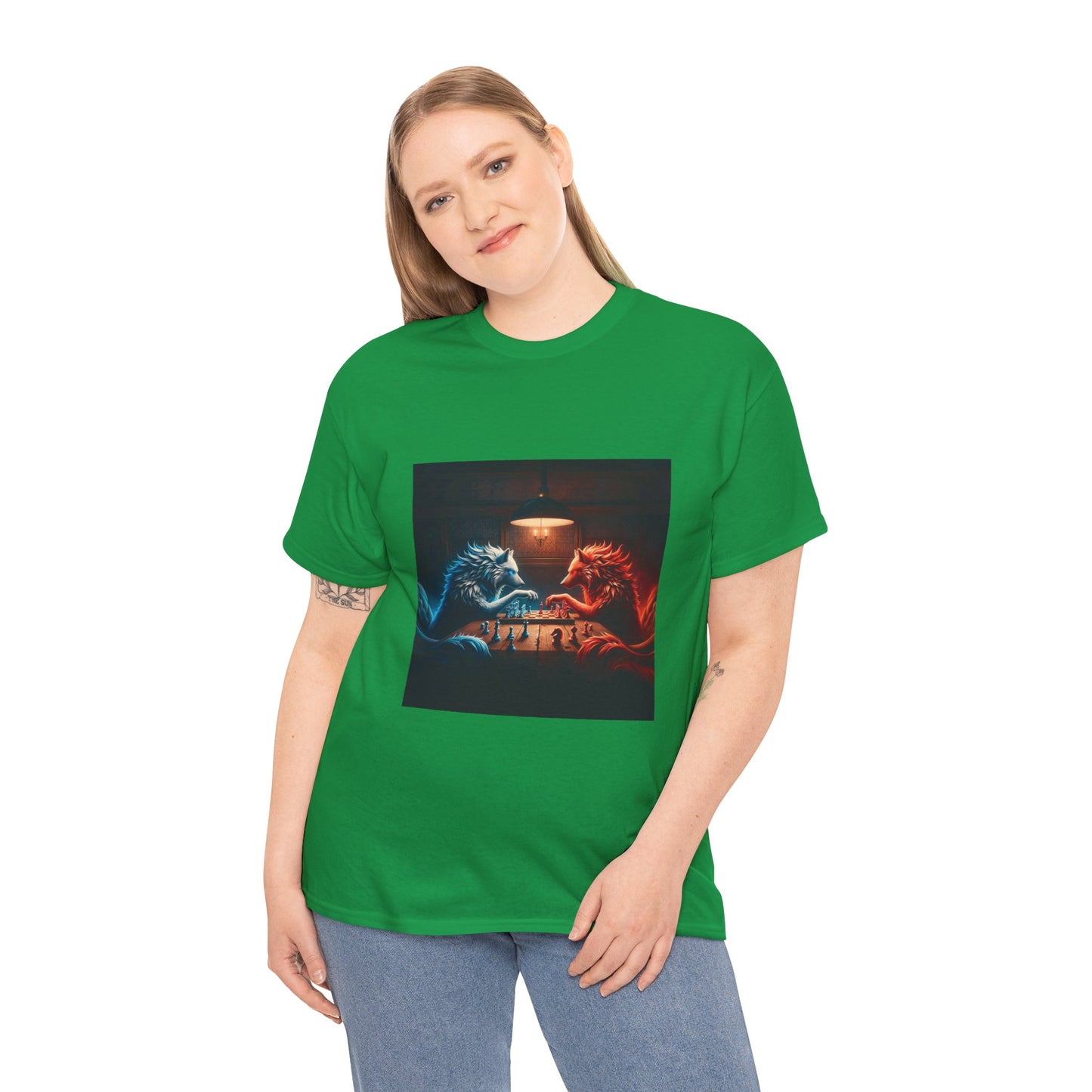 Wolves Playing Chess - Unisex Heavy Cotton Tee