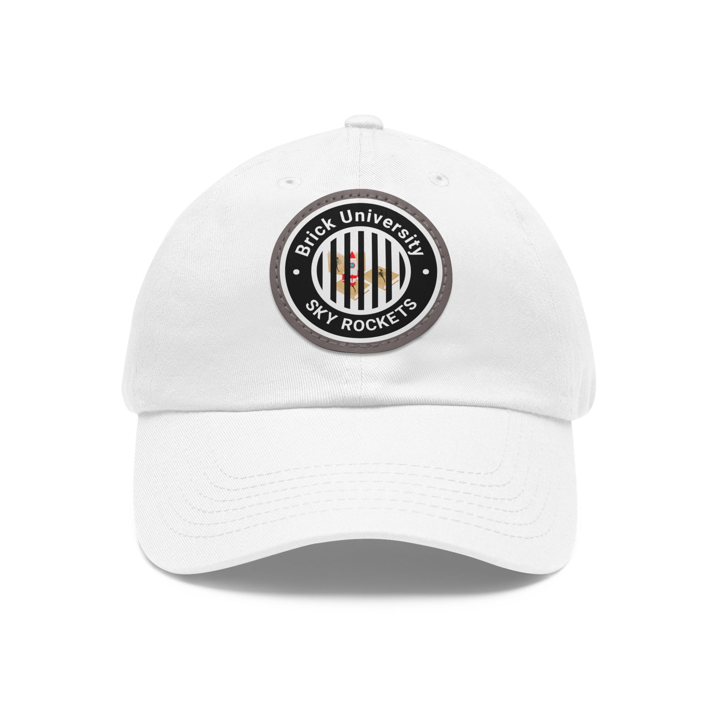 Brick University (Black Design Behind Bars) - Hat with Leather Patch (Round)