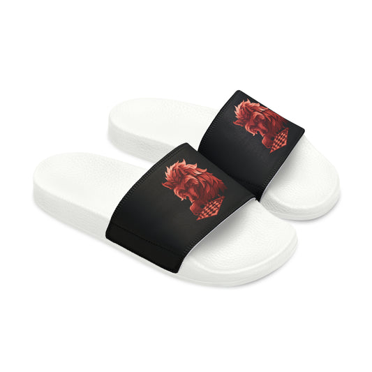 Wolf Playing Chess (Red Team) - Men's Slide Sandals