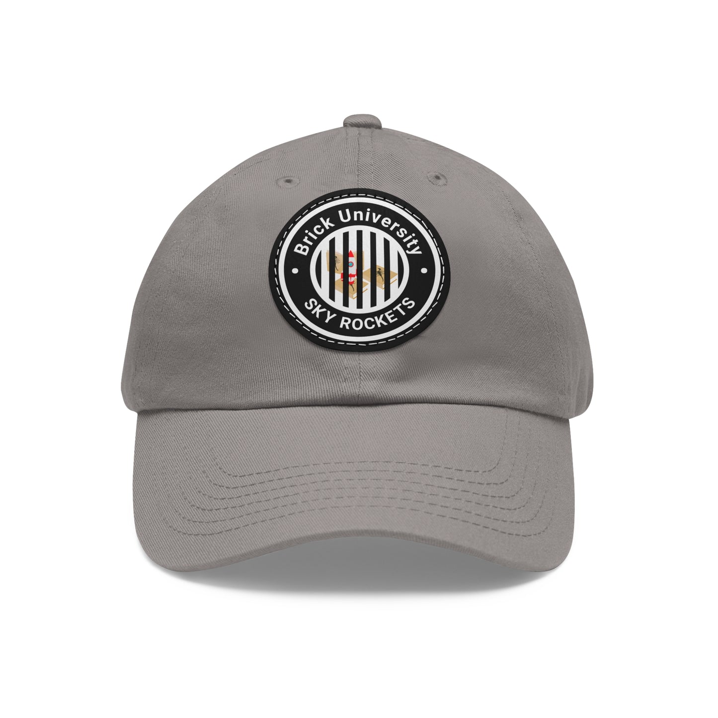 Brick University (Black Design Behind Bars) - Hat with Leather Patch (Round)
