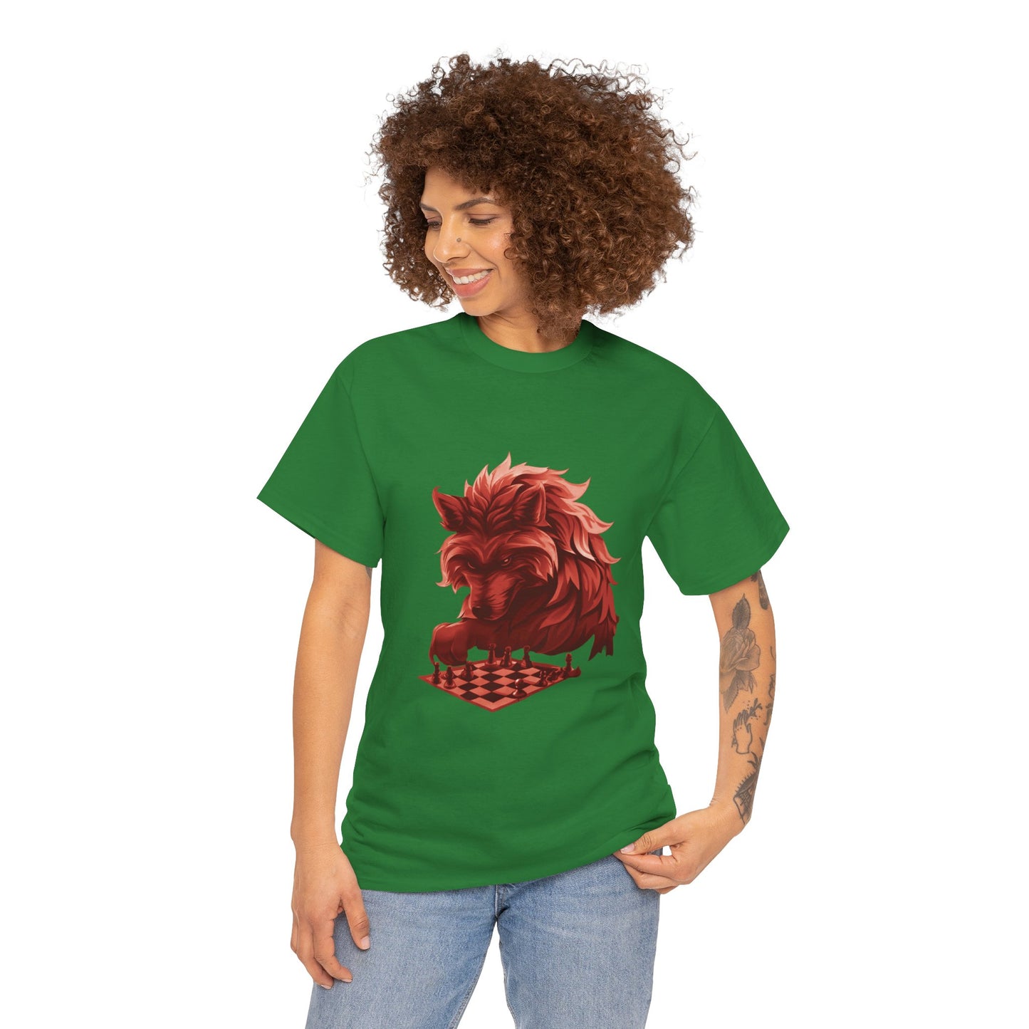 Wolf Playing Chess (Red Team) - Unisex Heavy Cotton Tee