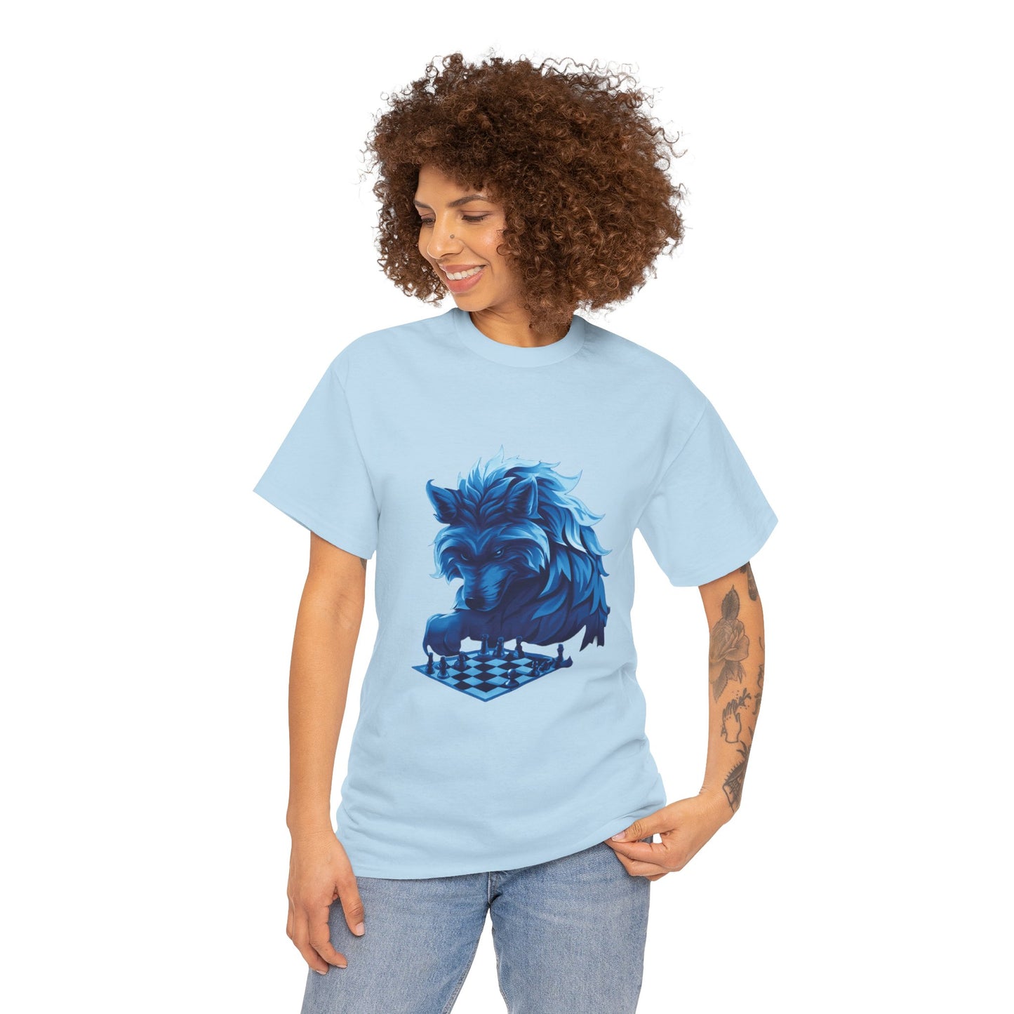 Wolf Playing Chess (Blue Team) - Unisex Heavy Cotton Tee