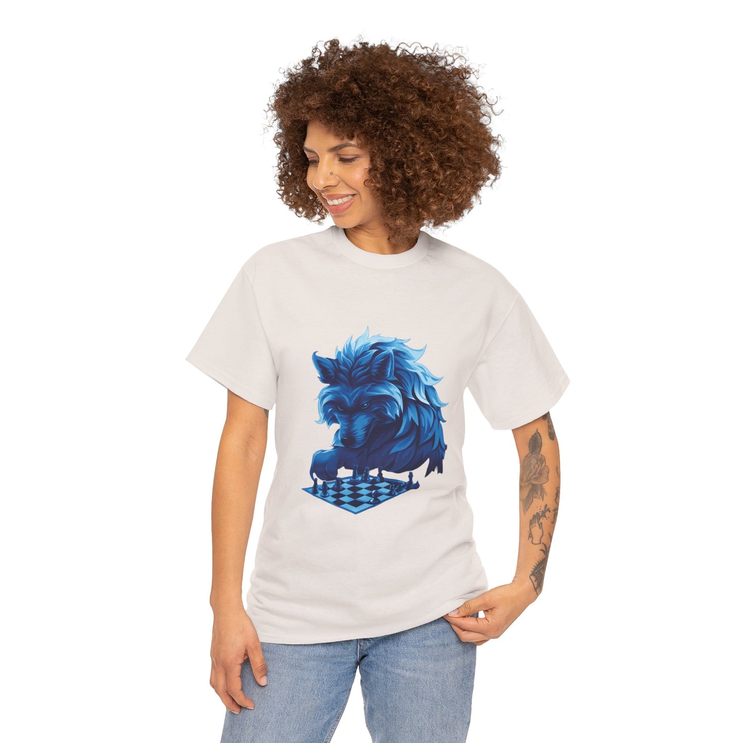 Wolf Playing Chess (Blue Team) - Unisex Heavy Cotton Tee