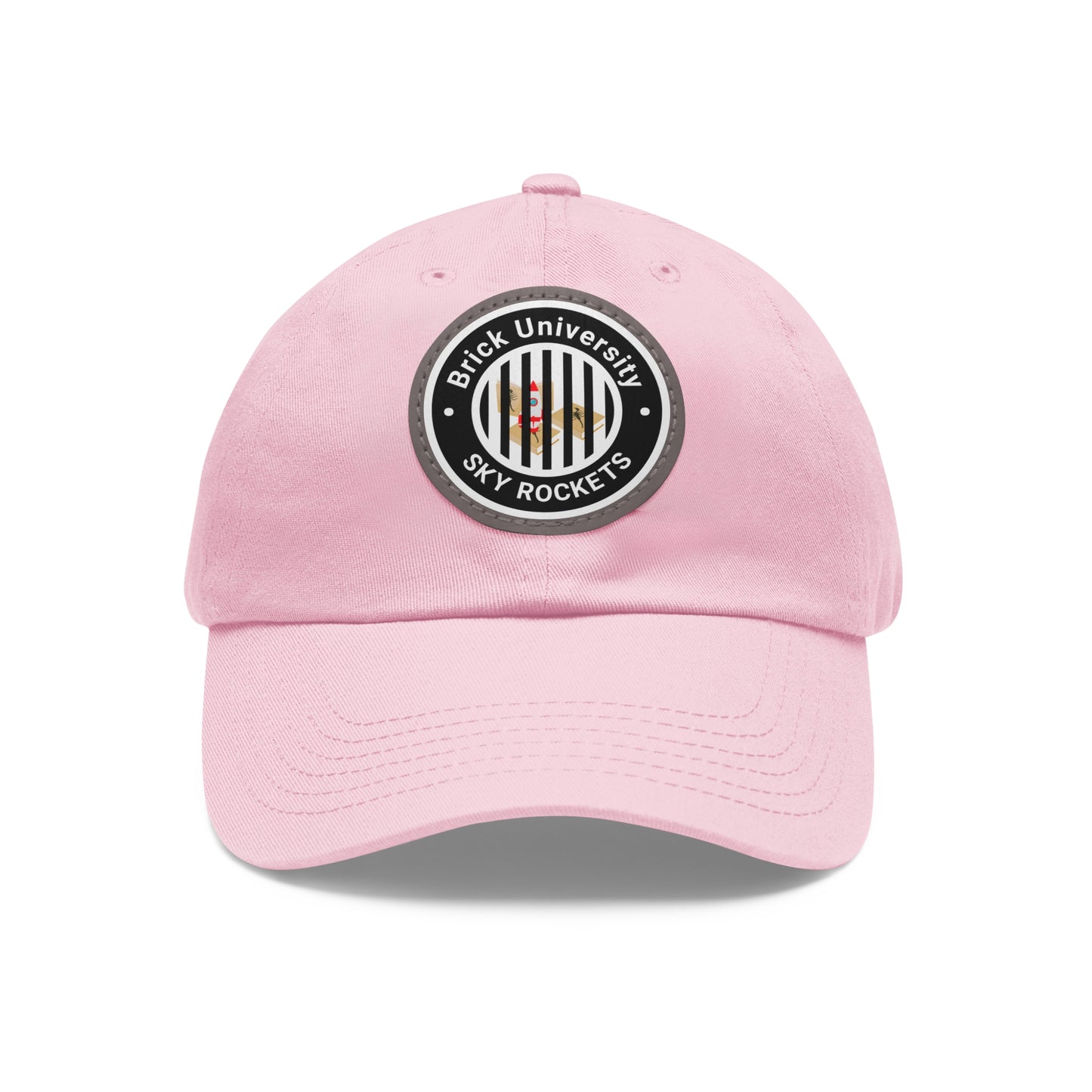 Brick University (Black Design Behind Bars) - Hat with Leather Patch (Round)