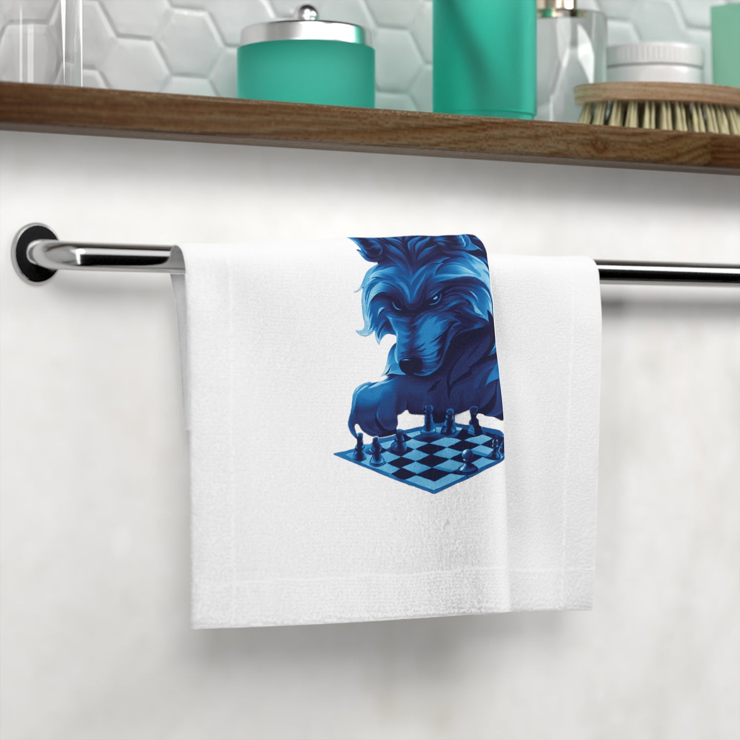 Wolf Playing Chess (Blue Team) - Face Towel
