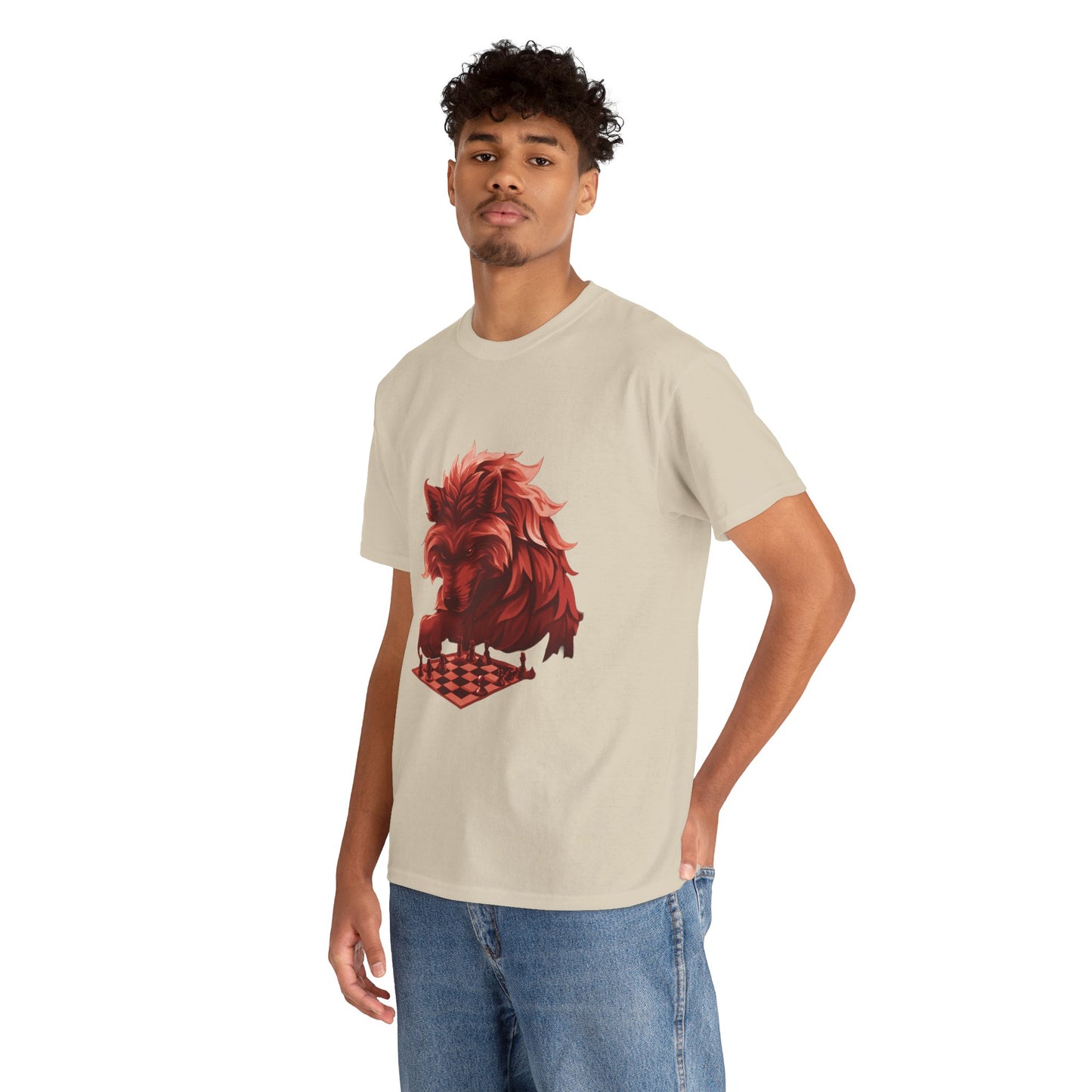 Wolf Playing Chess (Red Team) - Unisex Heavy Cotton Tee