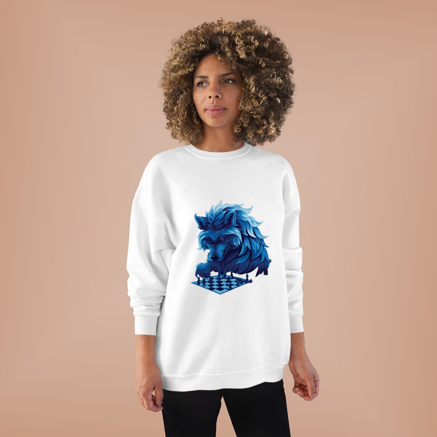 Wolf Playing Chess (Blue Team) - Unisex EcoSmart® Crewneck Sweatshirt