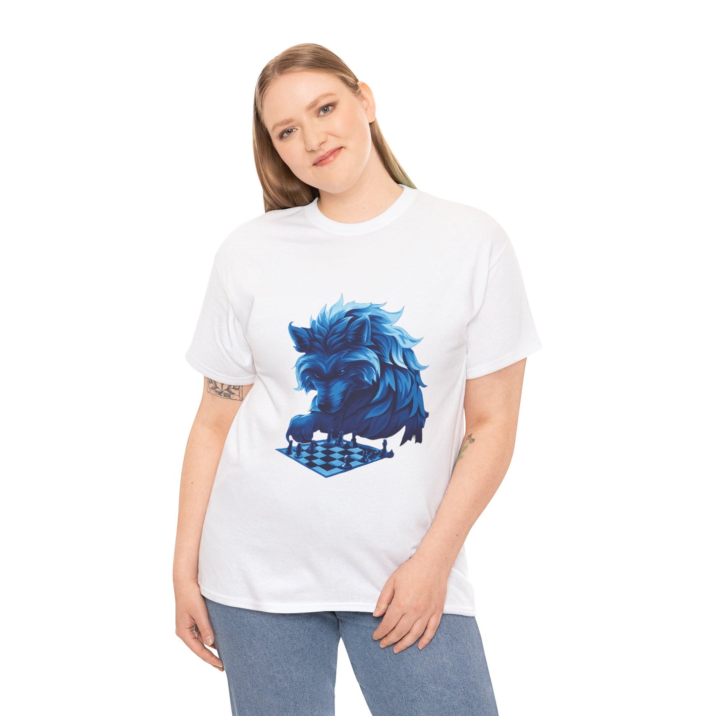 Wolf Playing Chess (Blue Team) - Unisex Heavy Cotton Tee