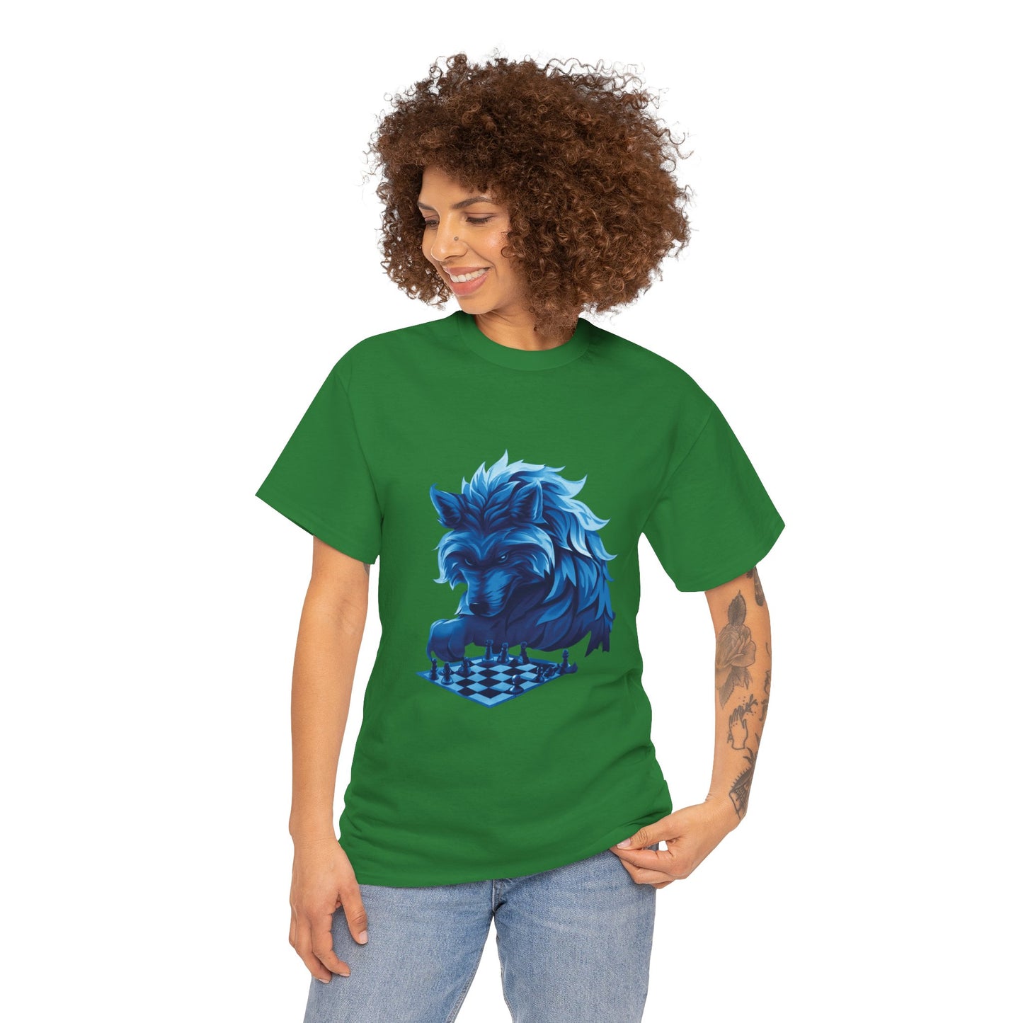 Wolf Playing Chess (Blue Team) - Unisex Heavy Cotton Tee