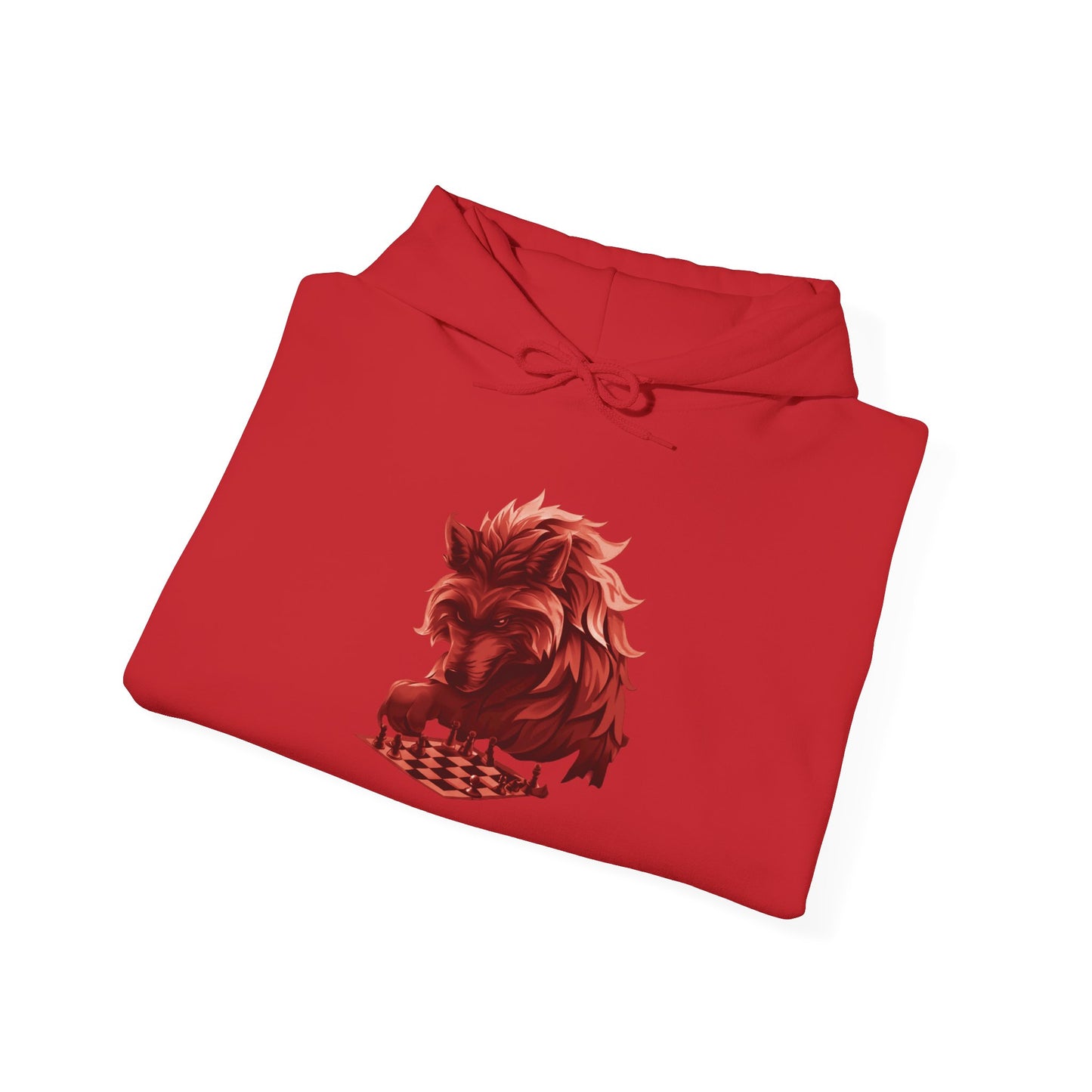 Wolf Playing Chess (Red Team) - Unisex Heavy Blend™ Hooded Sweatshirt