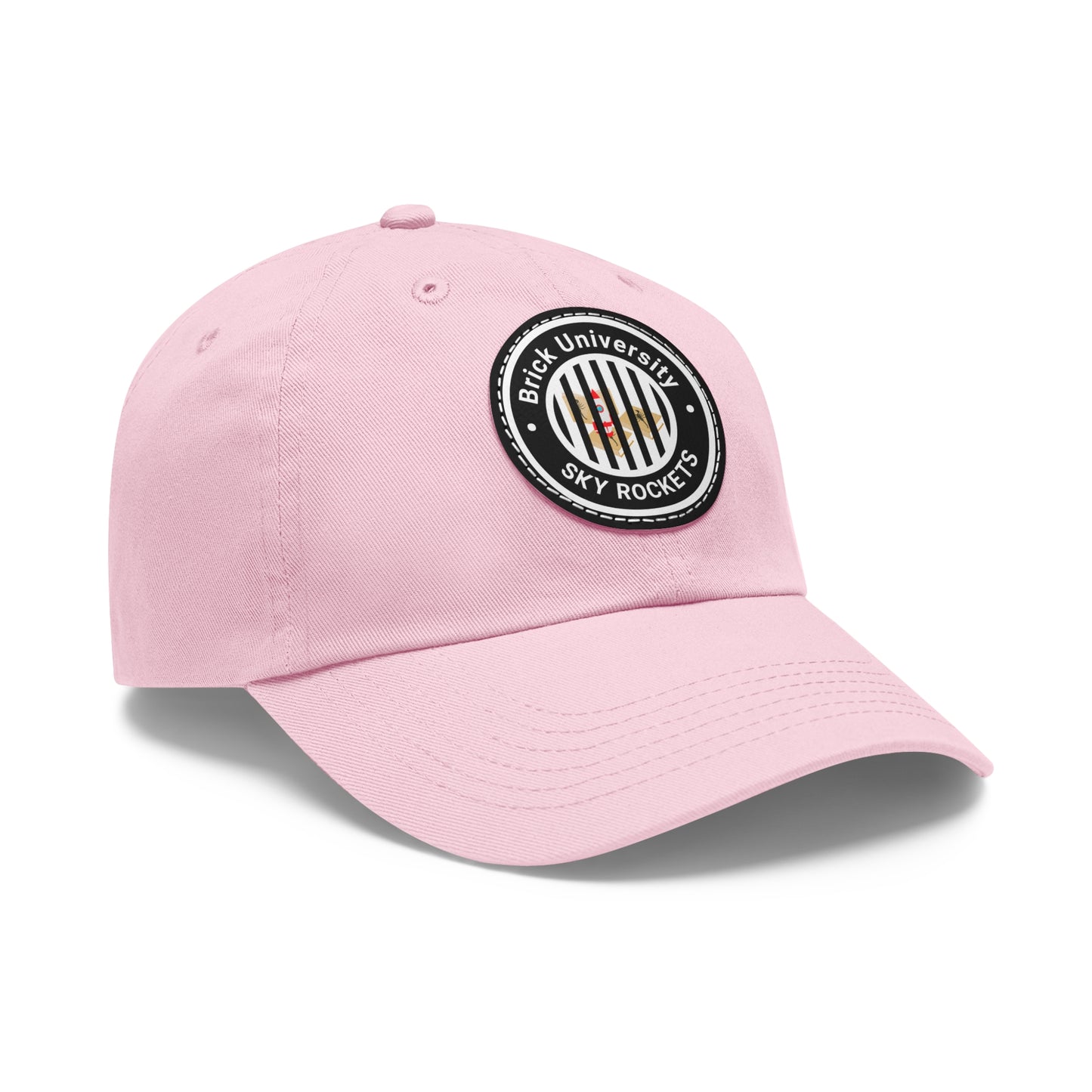 Brick University (Black Design Behind Bars) - Hat with Leather Patch (Round)