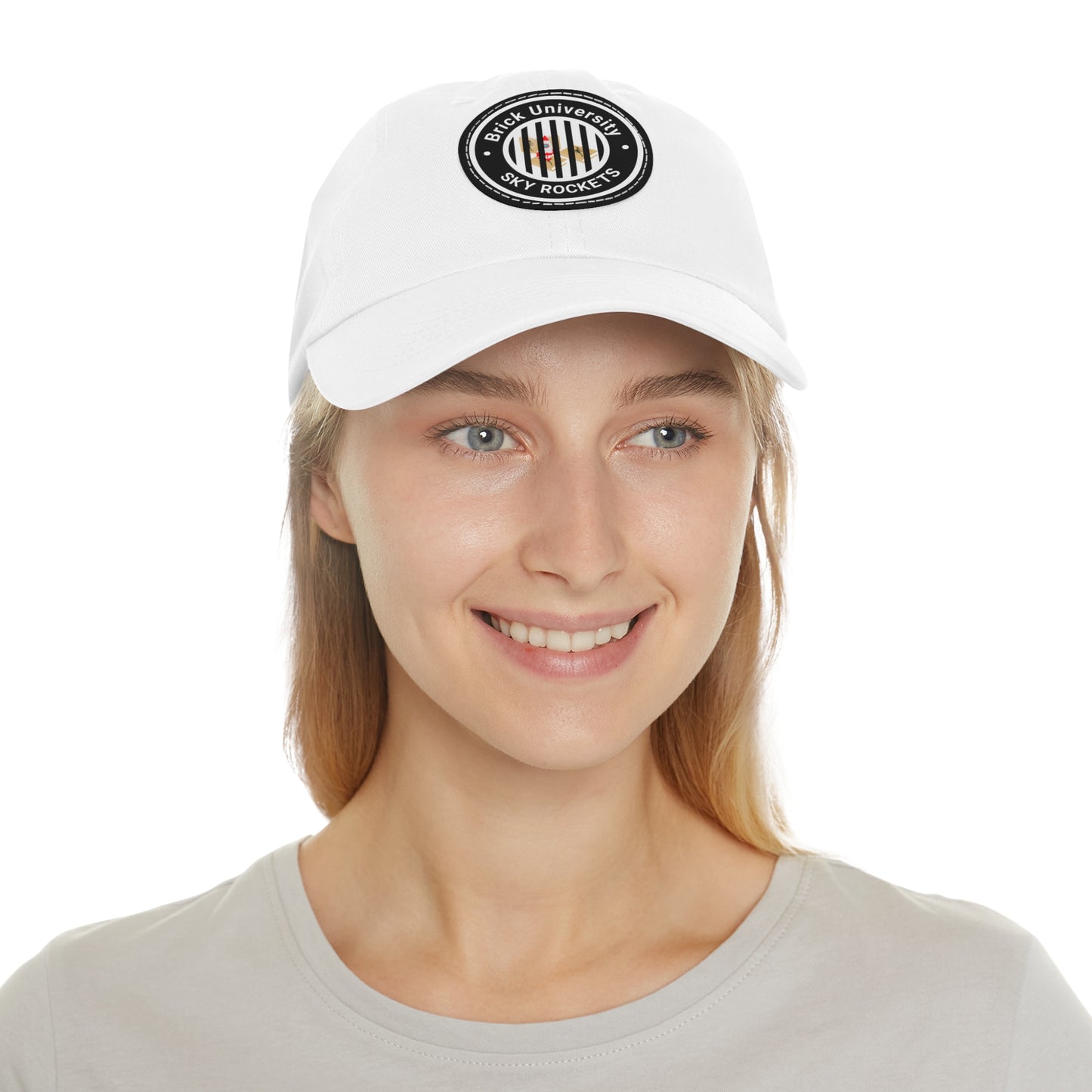 Brick University (Black Design Behind Bars) - Hat with Leather Patch (Round)