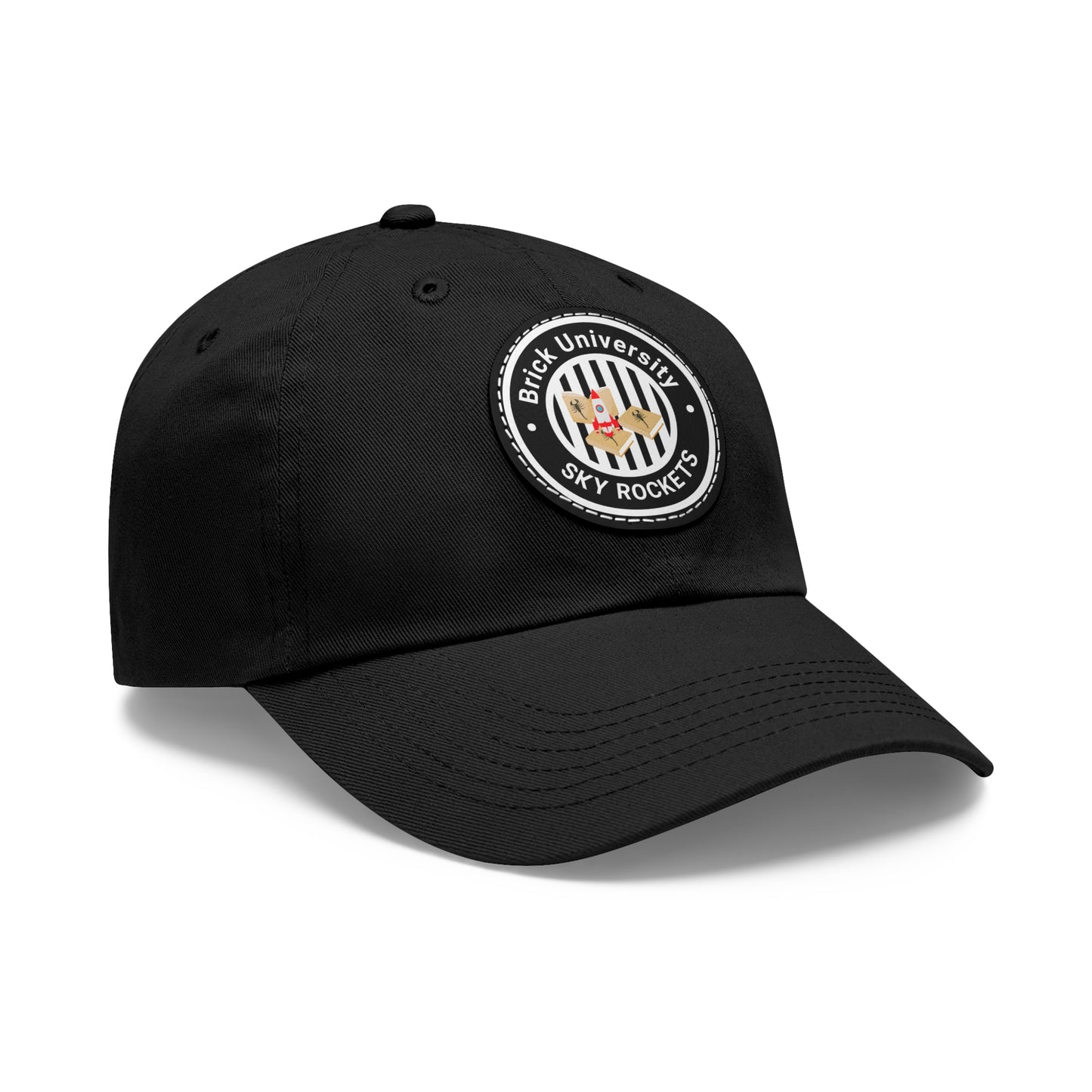 Brick University (Black Design) - Hat with Leather Patch (Round)