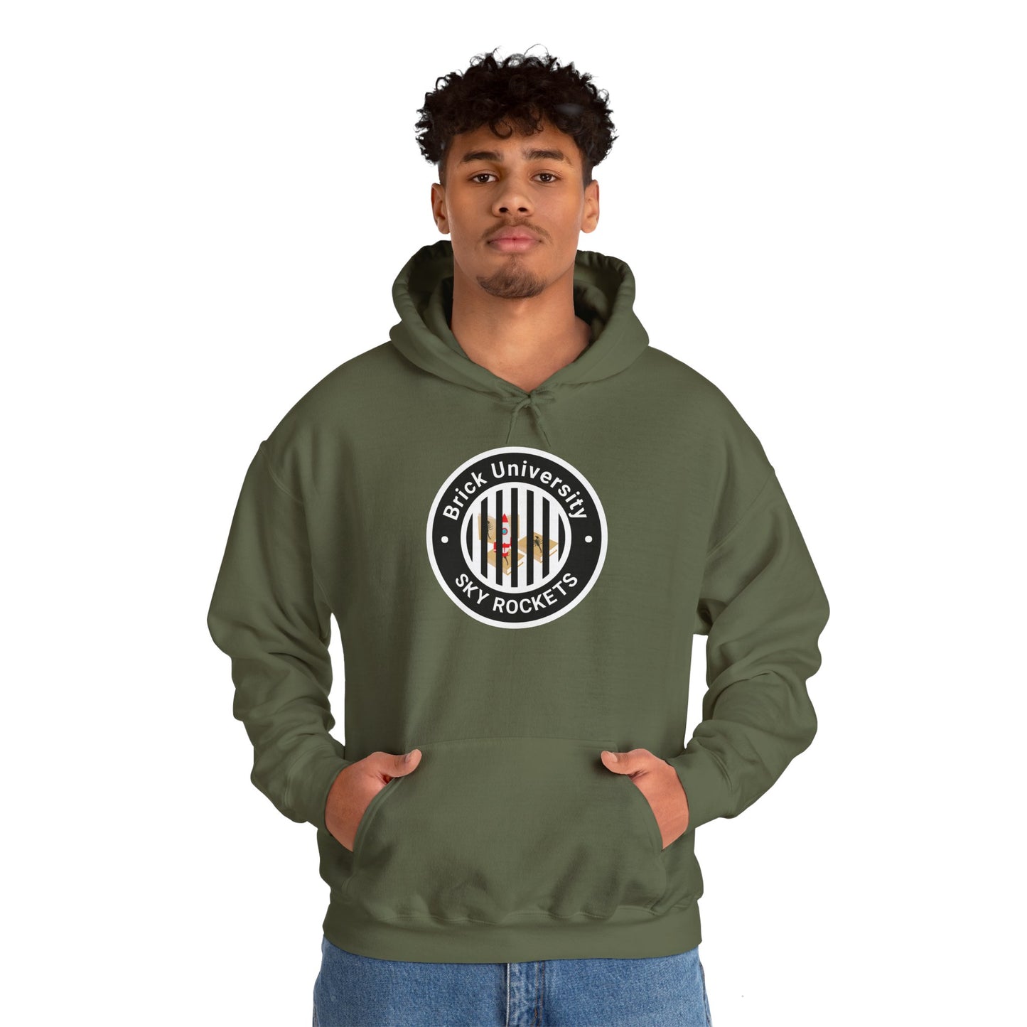 Brick University (Black Design Behind Bars) - Unisex Heavy Blend™ Hooded Sweatshirt
