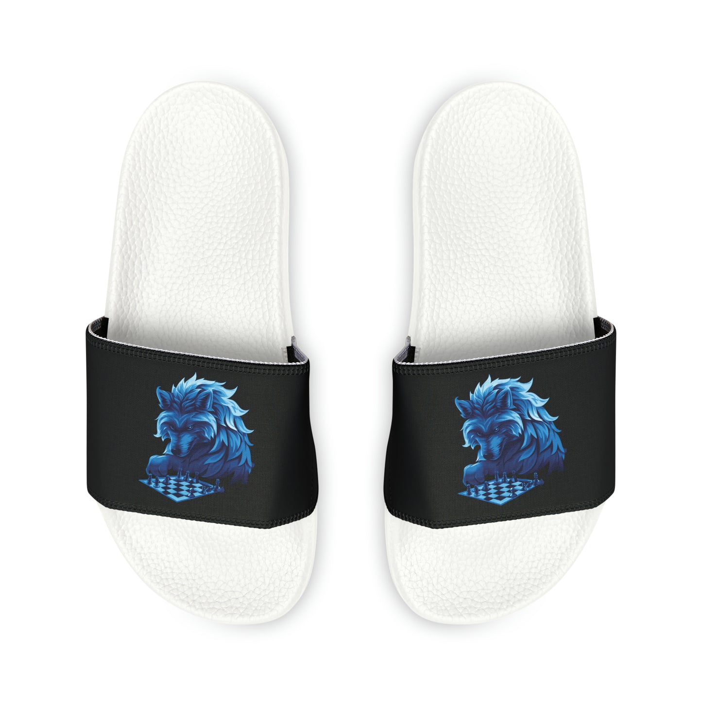 Wolf Playing Chess (Blue Team) - Men's Slide Sandals