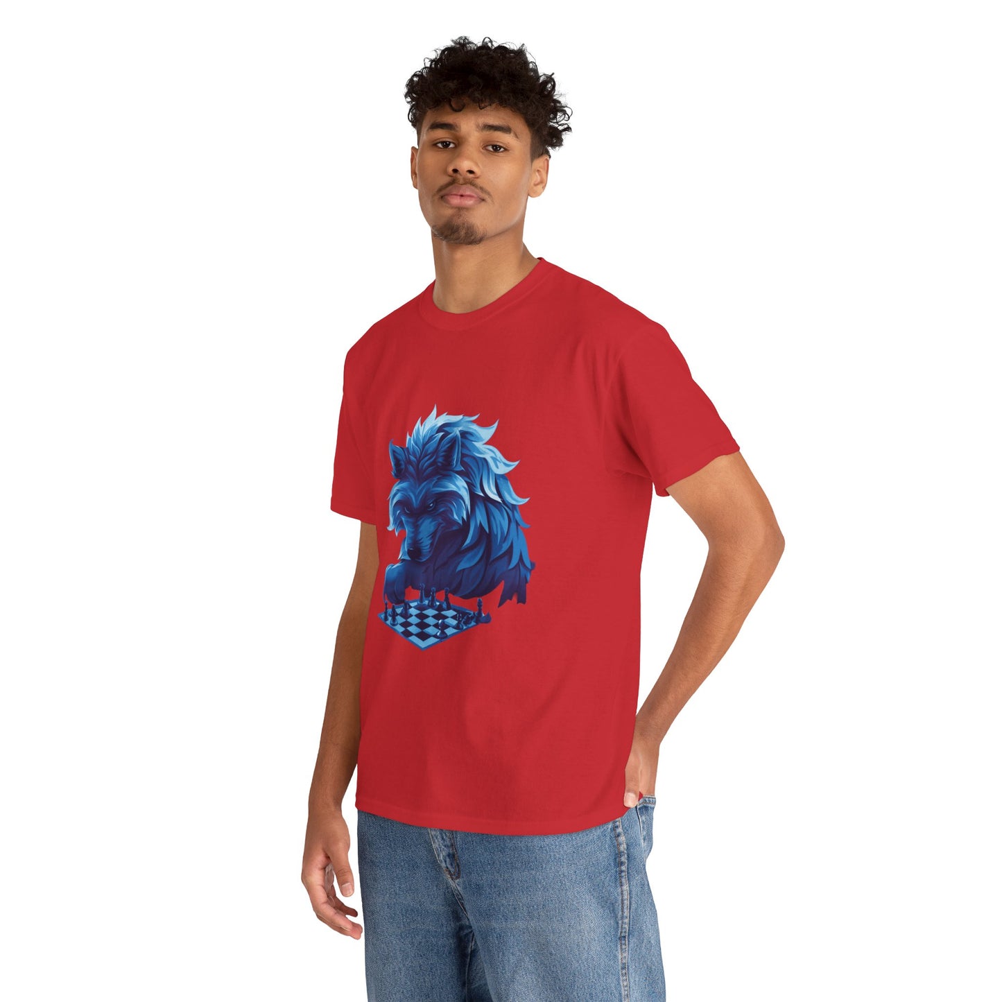 Wolf Playing Chess (Blue Team) - Unisex Heavy Cotton Tee