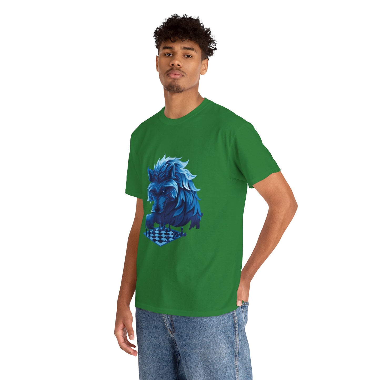 Wolf Playing Chess (Blue Team) - Unisex Heavy Cotton Tee