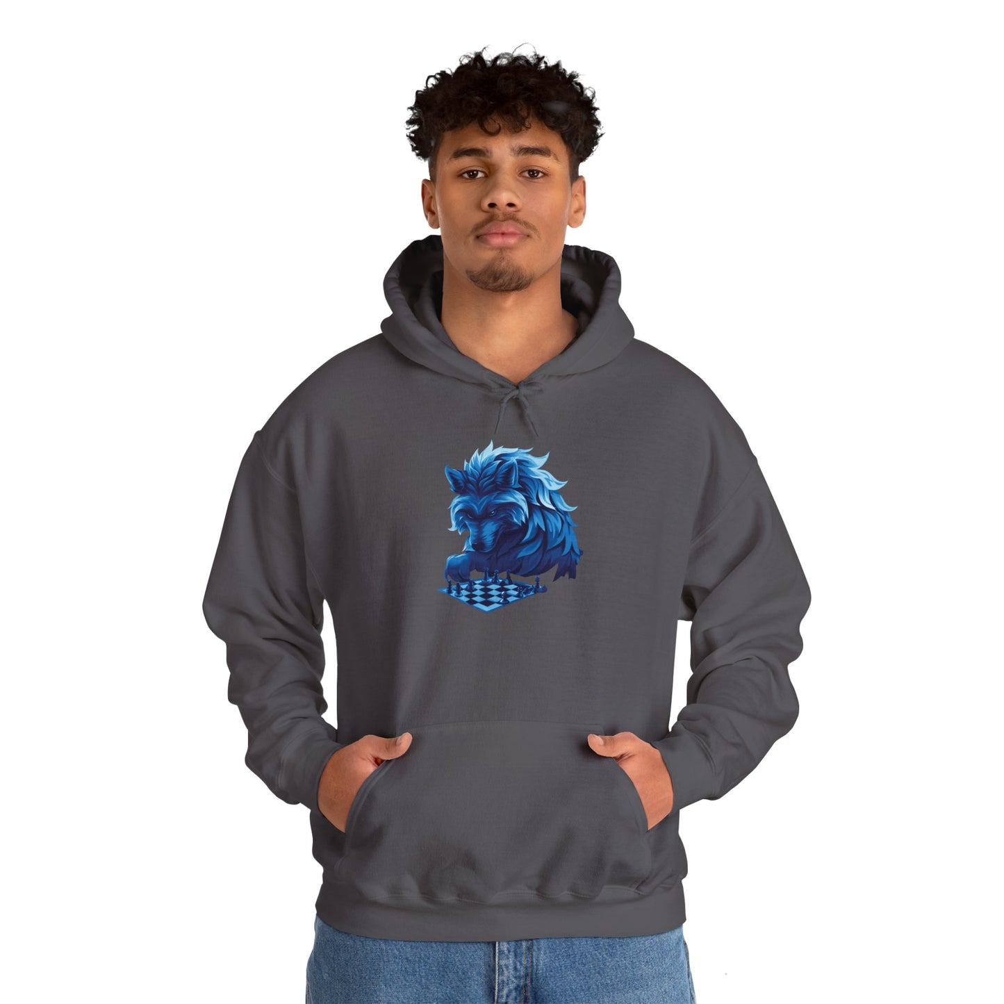 Wolf Playing Chess (Blue Team) - Unisex Heavy Blend™ Hooded Sweatshirt