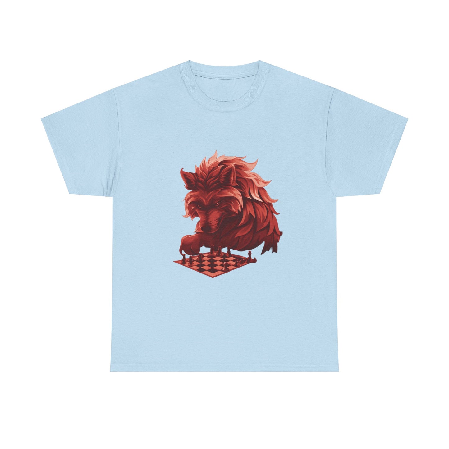 Wolf Playing Chess (Red Team) - Unisex Heavy Cotton Tee