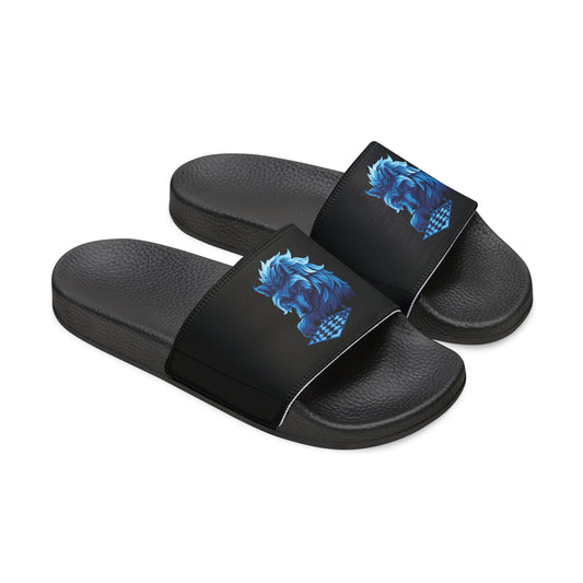 Wolf Playing Chess (Blue Team) - Women's Slide Sandals