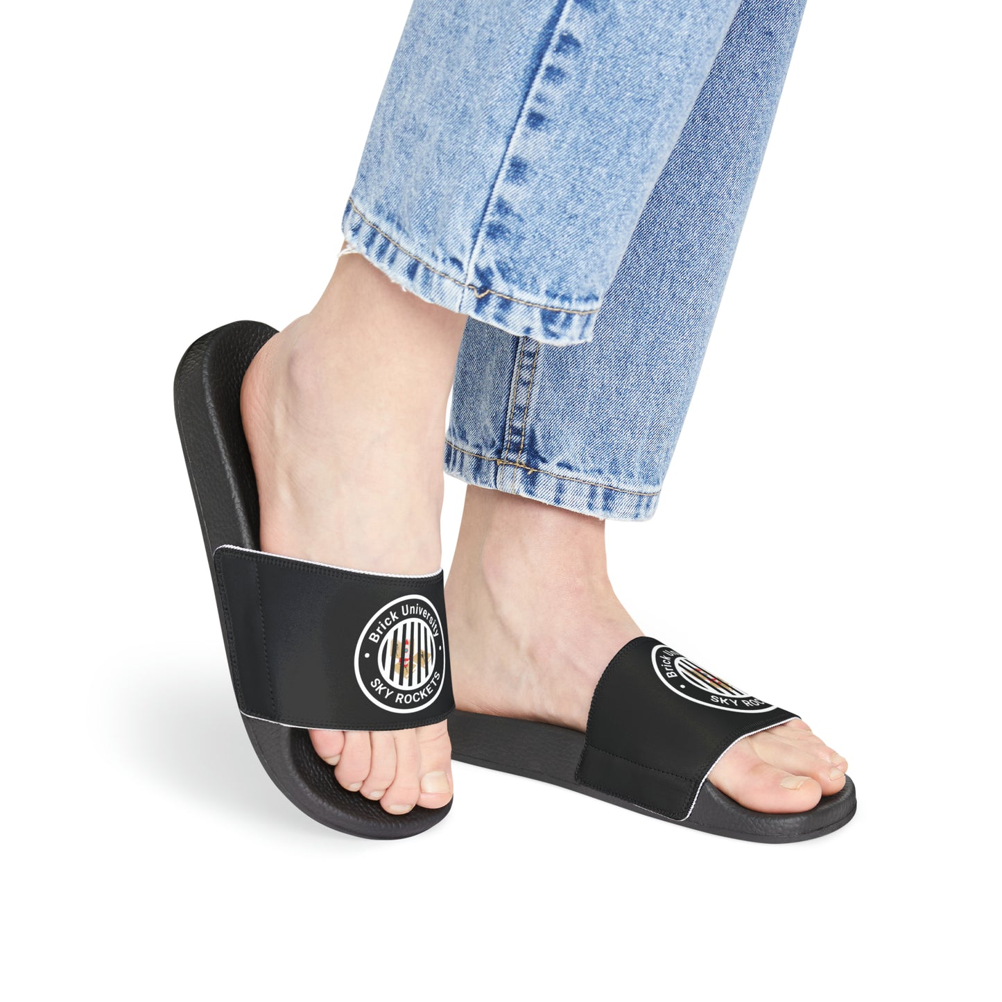 Brick University (Black Design Behind Bars) - Women's Slide Sandals