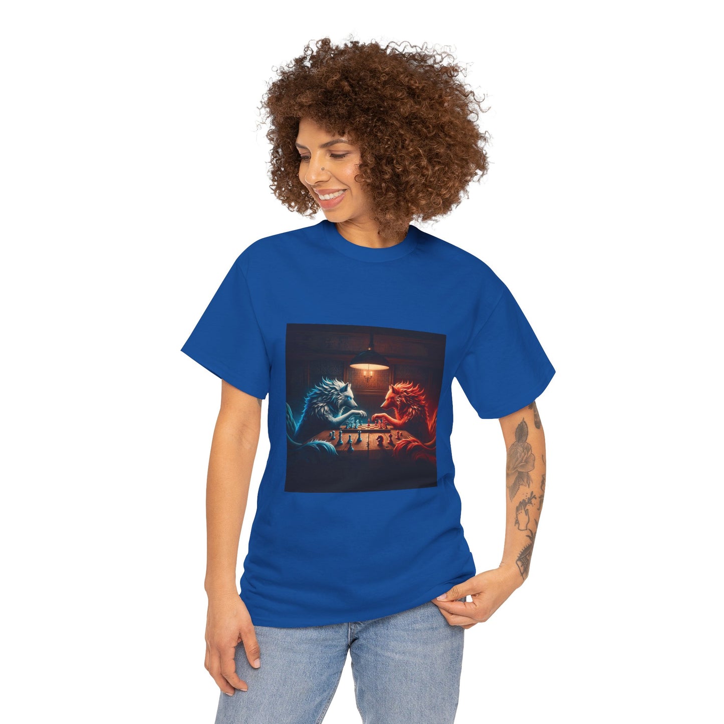 Wolves Playing Chess - Unisex Heavy Cotton Tee