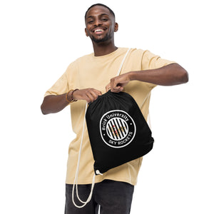 Brick University (Black Design Behind Bars) - Organic cotton drawstring bag