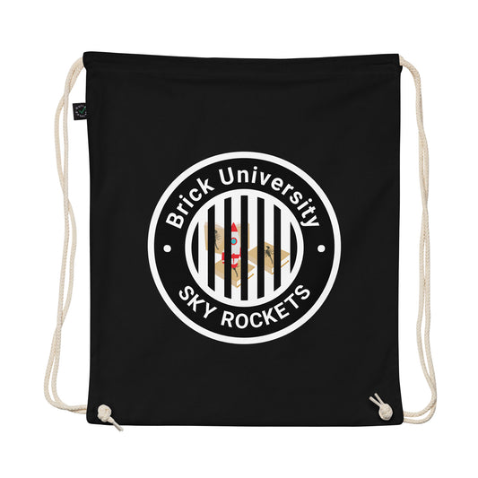 Brick University (Black Design Behind Bars) - Organic cotton drawstring bag