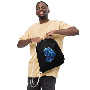 Wolf Playing Chess (Blue Team) - Organic cotton drawstring bag