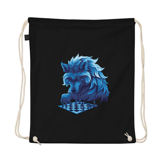 Wolf Playing Chess (Blue Team) - Organic cotton drawstring bag