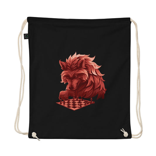 Wolf Playing Chess (Red Team) - Organic cotton drawstring bag