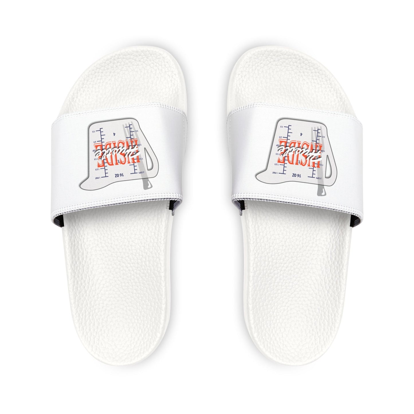 Inside Hustle Cup Logo - Men's Removable-Strap Sandals — White Slide Sandals with Medical IV Drip Graphic