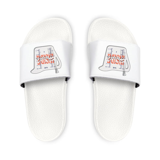 Inside Hustle Cup Logo - Men's Removable-Strap Sandals — White Slide Sandals with Medical IV Drip Graphic