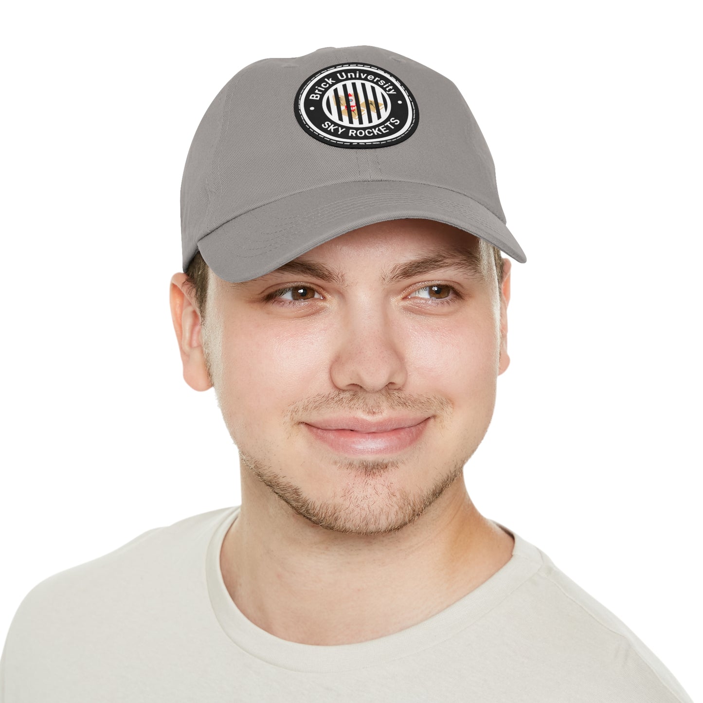 Brick University (Black Design Behind Bars) - Hat with Leather Patch (Round)
