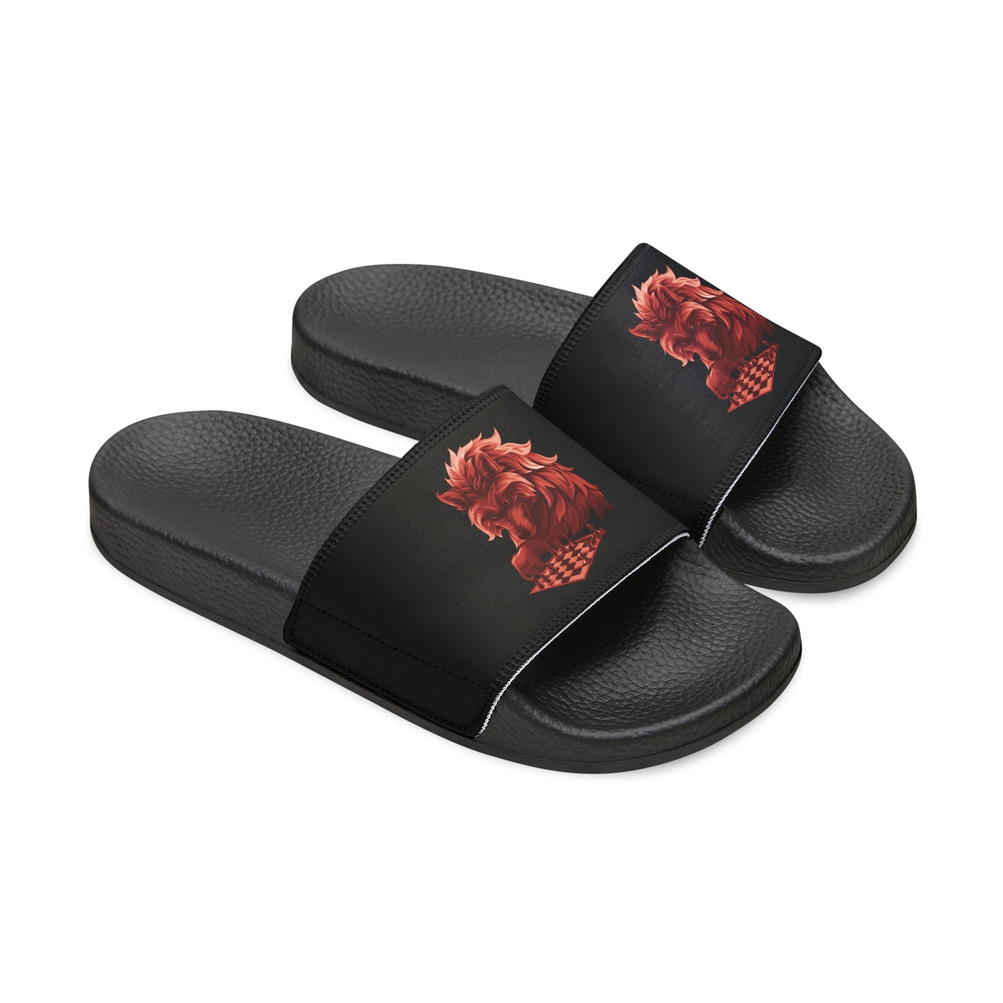 Wolf Playing Chess (Red Team) - Women's Slide Sandals