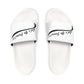 Let's Go Jesus - Slide Sandals — White Removable‑Strap Slides with ‘Let’s Go Journey’ Script