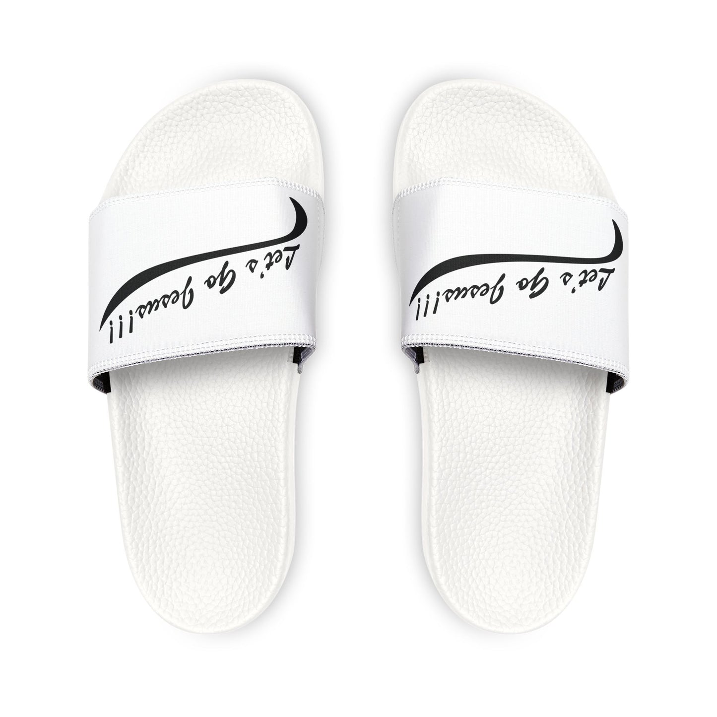 Let's Go Jesus - Slide Sandals — White Removable‑Strap Slides with ‘Let’s Go Journey’ Script